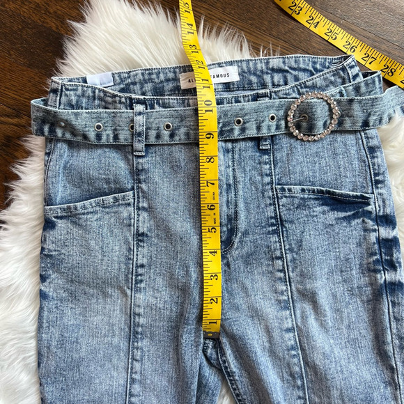 Almost Famous Womens Skinny Jeans Blue Belted Light Wash Mid Rise Juniors 5 - Picture 6 of 7
